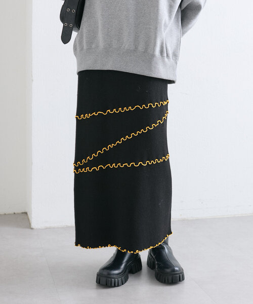 w closet（ダブルクローゼット）の「配色メロウニットスカート（スカート・レディース・ブラック/グレー/ネイビー・FREE）」の5枚目の写真