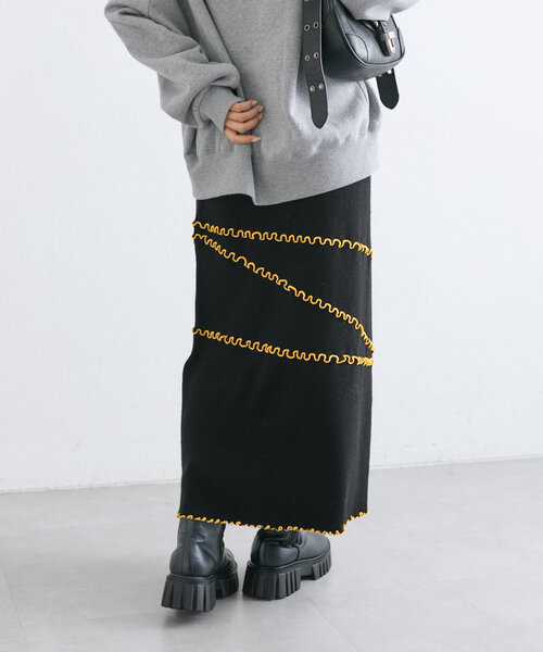 w closet（ダブルクローゼット）の「配色メロウニットスカート（スカート・レディース・ブラック/グレー/ネイビー・FREE）」の7枚目の写真