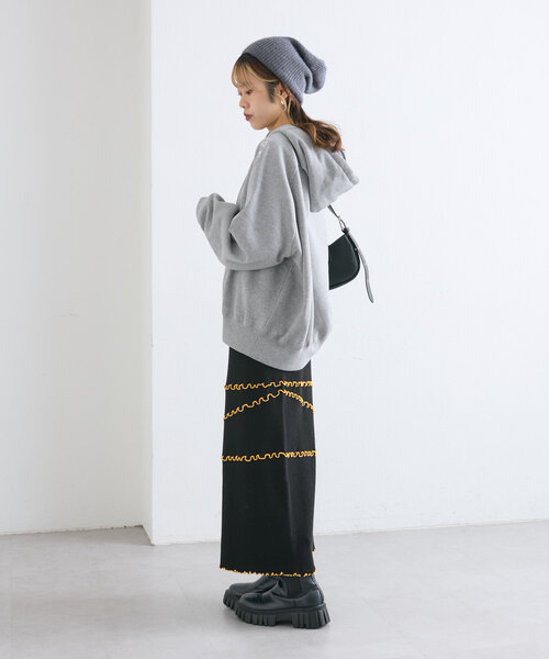 w closet（ダブルクローゼット）の「配色メロウニットスカート（スカート・レディース・ブラック/グレー/ネイビー・FREE）」の10枚目の写真