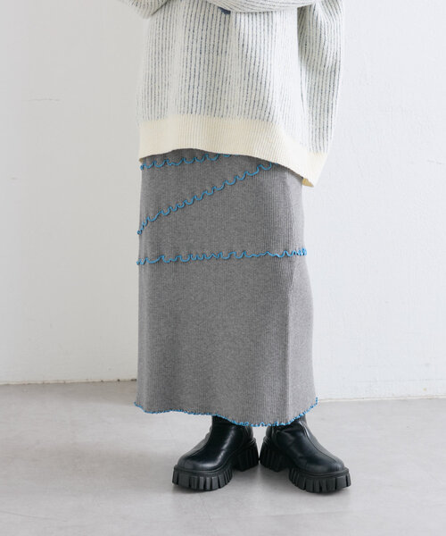w closet（ダブルクローゼット）の「配色メロウニットスカート（スカート・レディース・ブラック/グレー/ネイビー・FREE）」の13枚目の写真