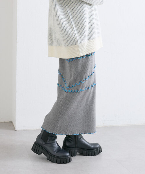 w closet（ダブルクローゼット）の「配色メロウニットスカート（スカート・レディース・ブラック/グレー/ネイビー・FREE）」の14枚目の写真