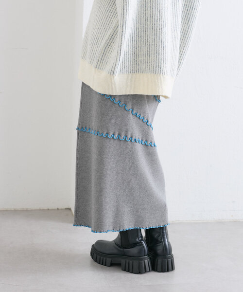w closet（ダブルクローゼット）の「配色メロウニットスカート（スカート・レディース・ブラック/グレー/ネイビー・FREE）」の15枚目の写真