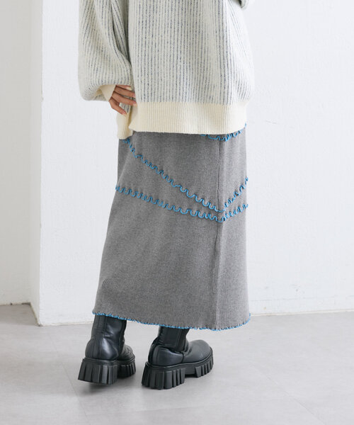 w closet（ダブルクローゼット）の「配色メロウニットスカート（スカート・レディース・ブラック/グレー/ネイビー・FREE）」の16枚目の写真