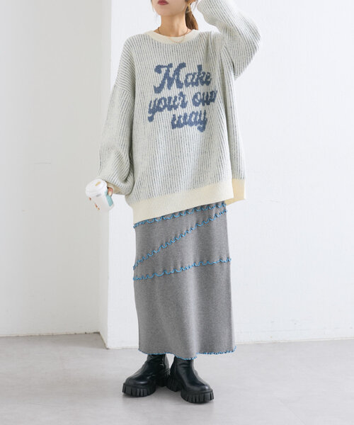 w closet（ダブルクローゼット）の「配色メロウニットスカート（スカート・レディース・ブラック/グレー/ネイビー・FREE）」の17枚目の写真