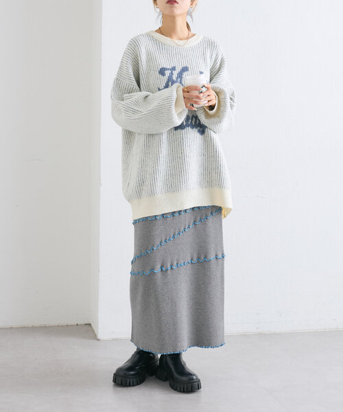 w closet（ダブルクローゼット）の「配色メロウニットスカート（スカート・レディース・ブラック/グレー/ネイビー・FREE）」の18枚目の写真
