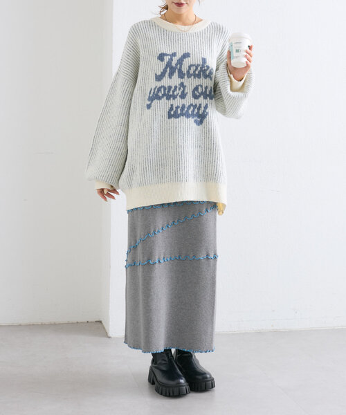 w closet（ダブルクローゼット）の「配色メロウニットスカート（スカート・レディース・ブラック/グレー/ネイビー・FREE）」の19枚目の写真