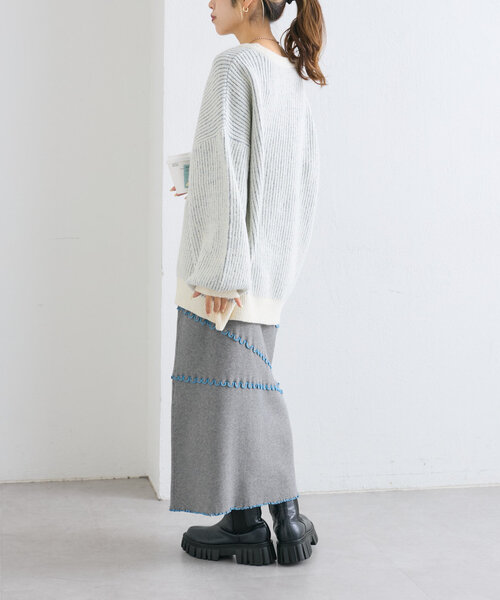 w closet（ダブルクローゼット）の「配色メロウニットスカート（スカート・レディース・ブラック/グレー/ネイビー・FREE）」の20枚目の写真