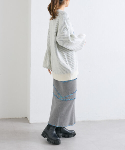 w closet（ダブルクローゼット）の「配色メロウニットスカート（スカート・レディース・ブラック/グレー/ネイビー・FREE）」の21枚目の写真