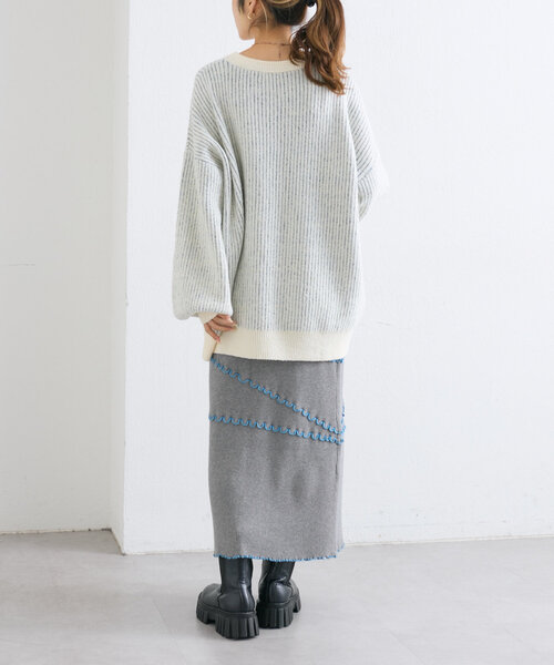 w closet（ダブルクローゼット）の「配色メロウニットスカート（スカート・レディース・ブラック/グレー/ネイビー・FREE）」の22枚目の写真