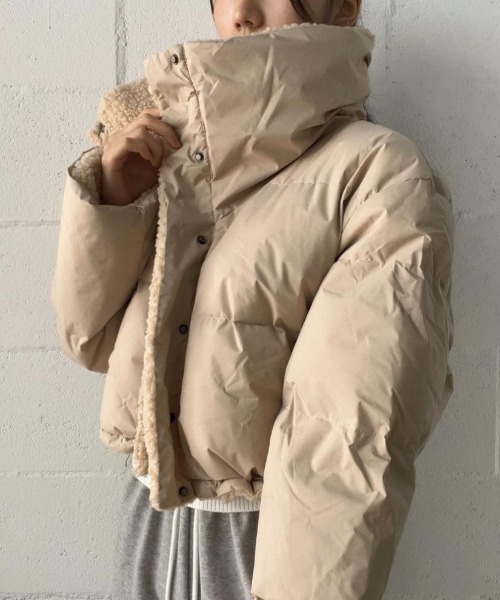 セール】リバーシブルショート丈ブルゾン ボア/無地（ダウンジャケット
