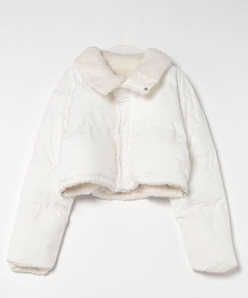 セール】リバーシブルショート丈ブルゾン ボア/無地（ダウン