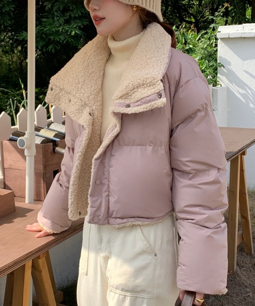 セール】リバーシブルショート丈ブルゾン ボア/無地（ダウンジャケット