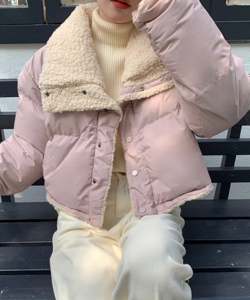 セール】リバーシブルショート丈ブルゾン ボア/無地（ダウンジャケット