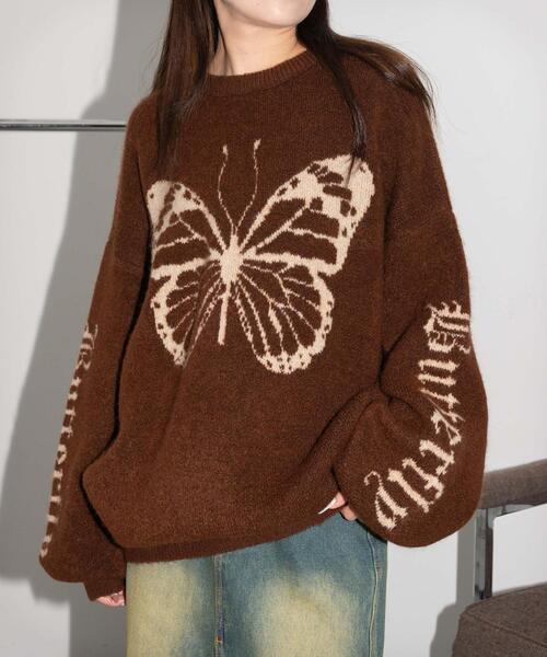 WEGO（ウィゴー）の「WEGO/モチーフグラフィックフラッフィーニットプルオーバー（ニット/セーター・レディース・ブラウン/ライトグレー/ダークグレー/アイボリー/ブラック・FREE）」の5枚目の写真