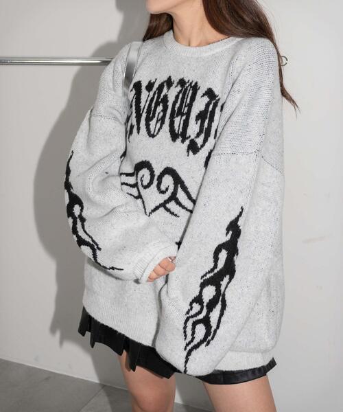 WEGO（ウィゴー）の「WEGO/モチーフグラフィックフラッフィーニットプルオーバー（ニット/セーター・レディース・ブラウン/ライトグレー/ダークグレー/アイボリー/ブラック・FREE）」の22枚目の写真