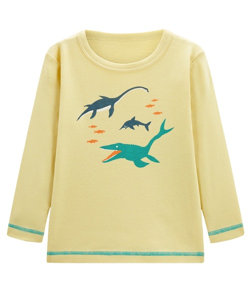 combimini(コンビミニ)の「やわらか長袖Tシャツ(恐竜)(Tシャツ/カットソー・キッズ・ネイビー/イエロー・90/110/120/80/130/100)」の1枚目の写真