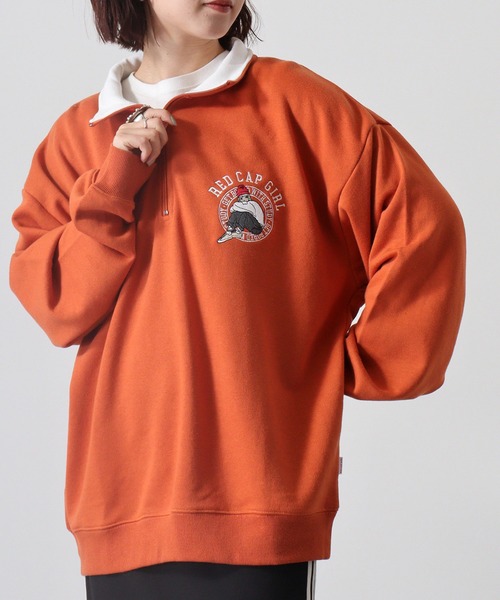 Red Cap Girl(レッドキャプガール)の「RED CAP GIRL 裏毛 RCG胸刺繍 HALFZIP(スウェット・メンズ・ホワイト/ダークグレー/オレンジ/ネイビー/ブラック/アッシュグレー/ダークグリーン・M/L/LL)」の7枚目の写真