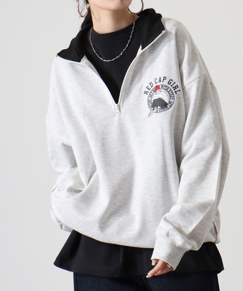 Red Cap Girl(レッドキャプガール)の「RED CAP GIRL 裏毛 RCG胸刺繍 HALFZIP(スウェット・メンズ・ホワイト/ダークグレー/オレンジ/ネイビー/ブラック/アッシュグレー/ダークグリーン・M/L/LL)」の3枚目の写真