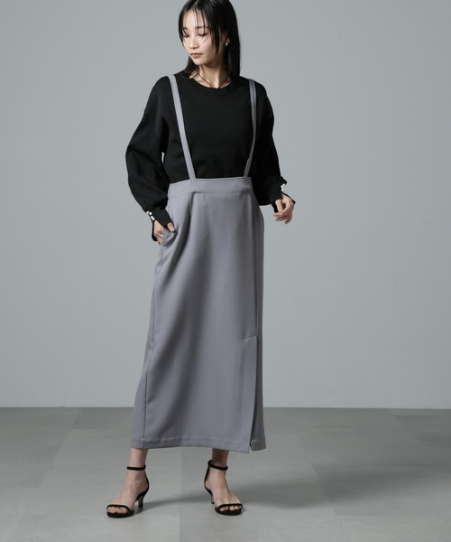 NANO universe（ナノユニバース）の「取り外しサスペンダー2wayスカート（スカート・レディース・ブラック/アイボリー/グレー・FREE）」の3枚目の写真