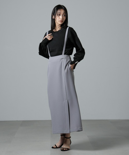 NANO universe（ナノユニバース）の「取り外しサスペンダー2wayスカート（スカート・レディース・ブラック/アイボリー/グレー・FREE）」の9枚目の写真