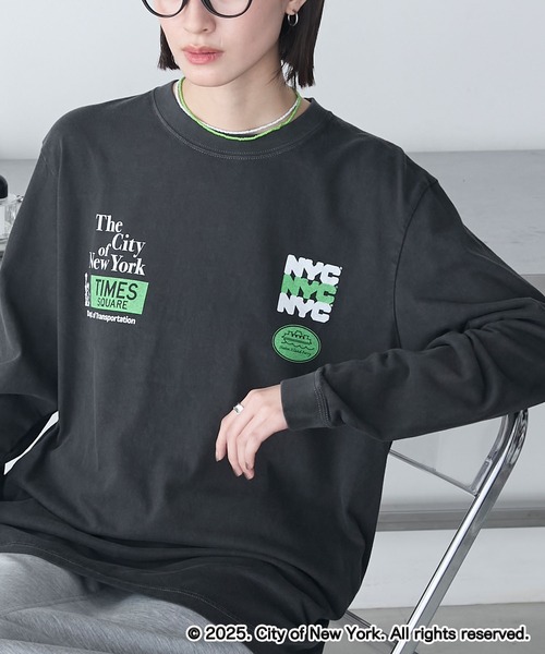 GOOD ROCK SPEED(グッドロックスピード)の「【forksy.】【GOOD ROCK SPEED】 別注 NYCアソートプリントロングスリーブTEE(Tシャツ/カットソー・レディース・ホワイト/チャコールグレー/杢グレー・L)」の2枚目の写真