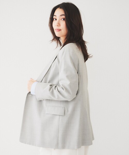 UNTITLED（アンタイトル）の「【通勤/春の軽羽織り】サマーウール調 ダブルブレストジャケット（テーラードジャケット・レディース・グレー/ネイビー・44/46/48/50/42/00/01/02/03/04）」の5枚目の写真