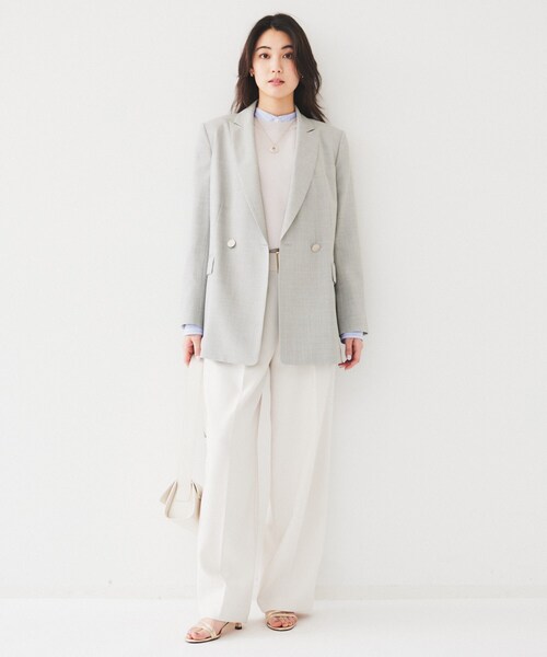 UNTITLED（アンタイトル）の「【通勤/春の軽羽織り】サマーウール調 ダブルブレストジャケット（テーラードジャケット・レディース・グレー/ネイビー・44/46/48/50/42/00/01/02/03/04）」の6枚目の写真