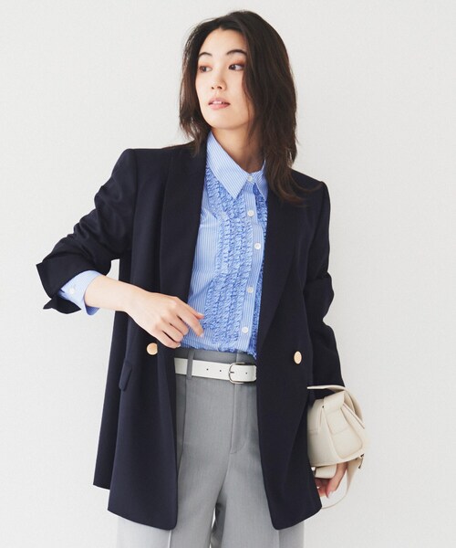 UNTITLED（アンタイトル）の「【通勤/春の軽羽織り】サマーウール調 ダブルブレストジャケット（テーラードジャケット・レディース・グレー/ネイビー・44/46/48/50/42/00/01/02/03/04）」の9枚目の写真