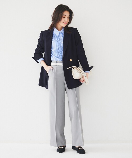 UNTITLED（アンタイトル）の「【通勤/春の軽羽織り】サマーウール調 ダブルブレストジャケット（テーラードジャケット・レディース・グレー/ネイビー・44/46/48/50/42/00/01/02/03/04）」の11枚目の写真