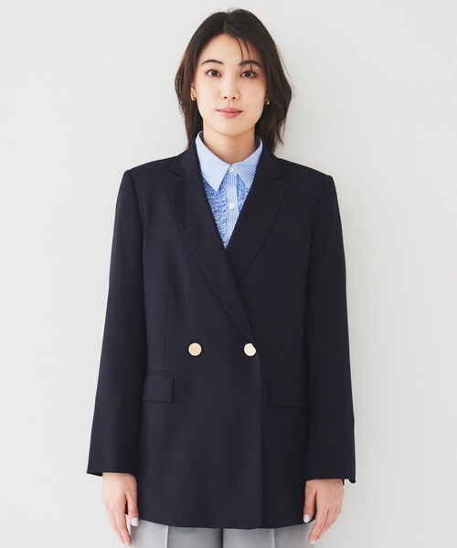 UNTITLED（アンタイトル）の「【通勤/春の軽羽織り】サマーウール調 ダブルブレストジャケット（テーラードジャケット・レディース・グレー/ネイビー・44/46/48/50/42/00/01/02/03/04）」の14枚目の写真