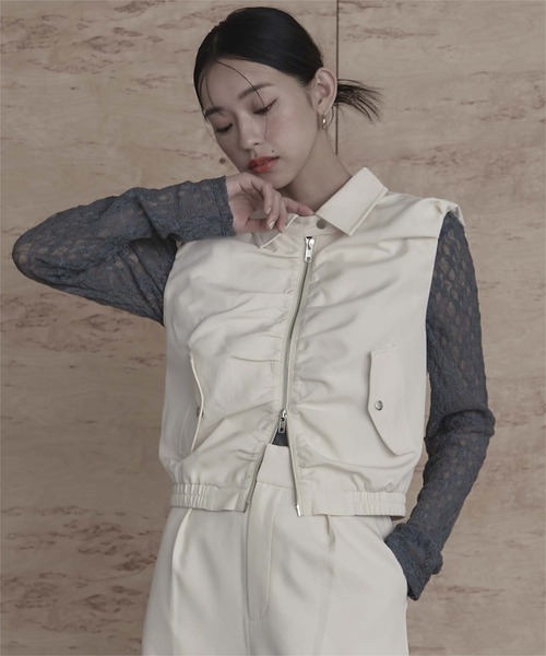 miette（ミエット）の「フロントギャザーバルーンベスト（ベスト・レディース・ブラック/オフホワイト/ライトグレー・M）」の2枚目の写真