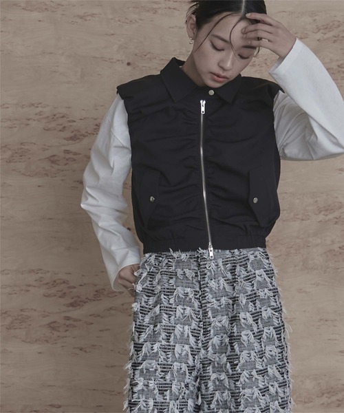 miette（ミエット）の「フロントギャザーバルーンベスト（ベスト・レディース・ブラック/オフホワイト/ライトグレー・M）」の17枚目の写真