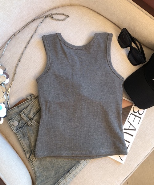 Revo.(レボ)の「【パッド付き】ミニリボン 刺繍 キャミソール タンクトップ ブラトップ(タンクトップ・レディース・アイボリー/ブラック/グレー・FREE)」の12枚目の写真