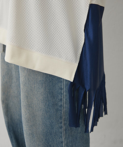 フリンジ付きリメイクライクオーバーシャツ／グレー／フリーサイズ フリンジ付きリメイクライクオーバーシャツ／グレー／フリーサイズ