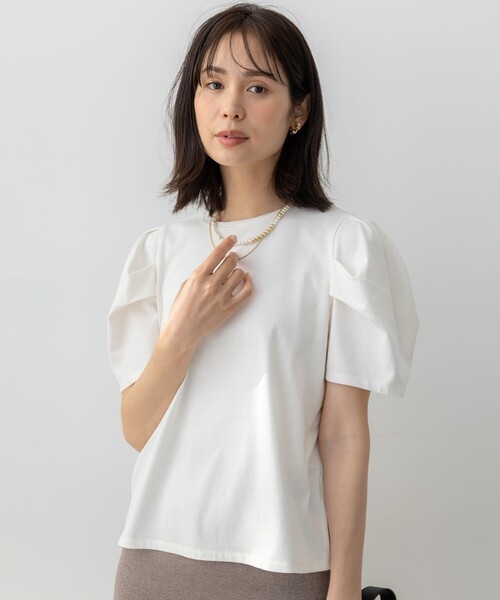 組曲（クミキョク）の「GIZAコットンタックスリーブ Tシャツ（Tシャツ/カットソー・レディース・スモーキーグリーン系/アイボリー系/ブラック系1/ブラック系・3/2）」の15枚目の写真