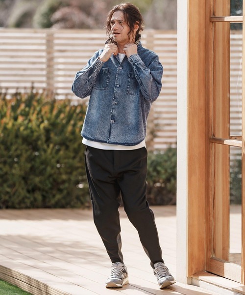 ms6023-レオパード襟切替ケミカルウォッシュ加工デニムシャツ（シャツ