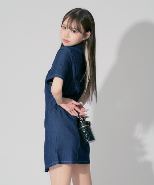 ALLuRing ChaRm(アリュリングチャーム)の「Stitch Denim Mini Dress / ステッチデニムミニワンピース(ワンピース・レディース・ブルー/ブラック・FREE)」の21枚目の写真