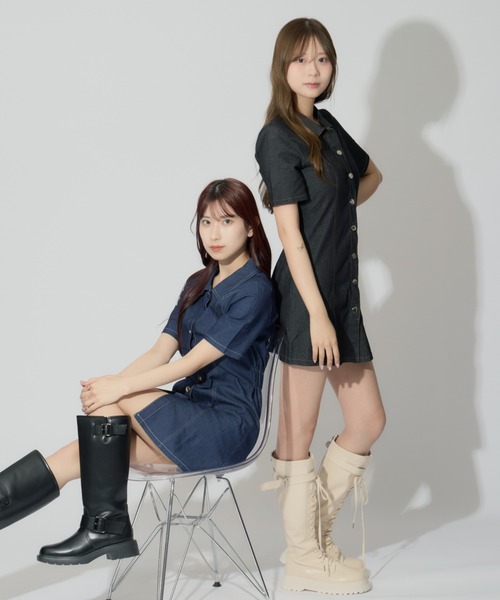 ALLuRing ChaRm(アリュリングチャーム)の「Stitch Denim Mini Dress / ステッチデニムミニワンピース(ワンピース・レディース・ブルー/ブラック・FREE)」の18枚目の写真