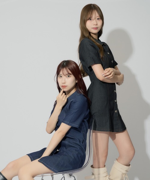 ALLuRing ChaRm(アリュリングチャーム)の「Stitch Denim Mini Dress / ステッチデニムミニワンピース(ワンピース・レディース・ブルー/ブラック・FREE)」の16枚目の写真