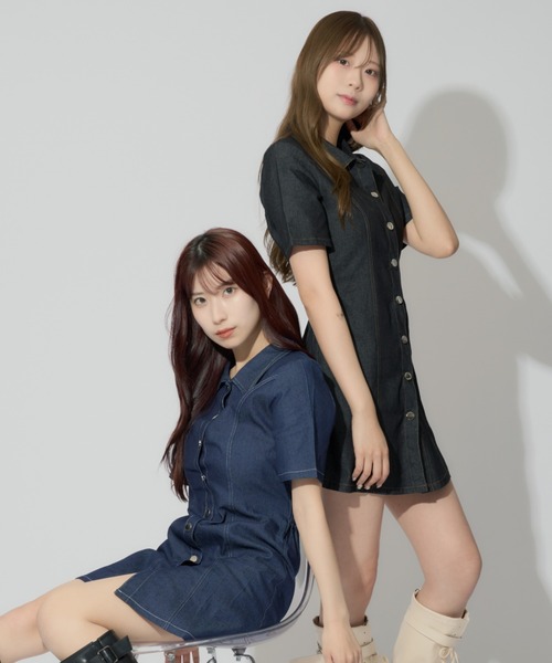 ALLuRing ChaRm(アリュリングチャーム)の「Stitch Denim Mini Dress / ステッチデニムミニワンピース(ワンピース・レディース・ブルー/ブラック・FREE)」の17枚目の写真