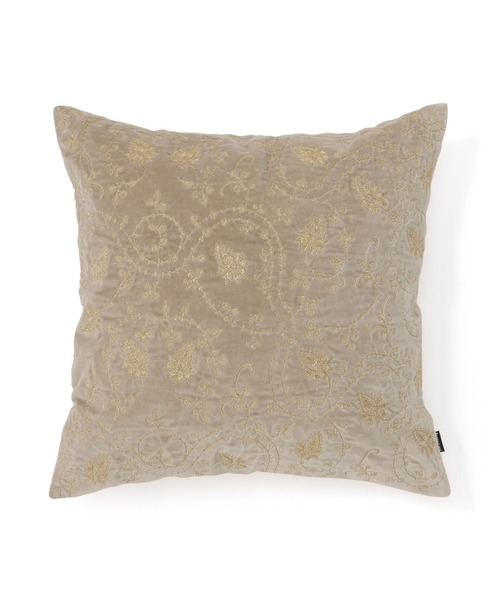 セール】ベルベットEMB クッションカバー 450×450 ベージュ×ゴールド