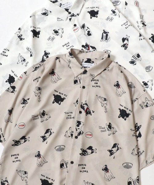 Lazar(ラザル)の「Animal Allover Shirts/接触冷感 イージーケア オーバーサイズ アニマル 総柄 イヌ ネコ サメ ペンギン レギュラーカラー 半袖シャツ/レディース メンズ(シャツ/ブラウス・レディース・ベージュ/ホワイト/ホワイト系その他/グリーン/ホワイト系その他3/ブラック/ブラック系その他2/ブラック系その他/ホワイト系その他2/ブルー/グレイッシュブルー/ブラック系その他3/グレー/ネイビー/ベージュ系その他/アイボリー/サックスブルー/ミント/ホワイト系その他4/ホワイト系その他5/ブルー系その他/ブラック系その他5/ホワイト系その他6/ブラック系その他7/ブラック系その他4/ブルー系その他2/ブラック系/ブラック系その他6/ネイビー系・M/L)」の19枚目の写真