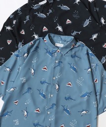 Animal Allover Shirts/接触冷感 イージーケア オーバーサイズ アニマル 総柄 イヌ ネコ サメ ペンギン レギュラーカラー 半袖シャツ/レディース メンズ