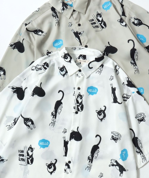 Lazar(ラザル)の「Animal Allover Shirts/接触冷感 イージーケア オーバーサイズ アニマル 総柄 イヌ ネコ サメ ペンギン レギュラーカラー 半袖シャツ/レディース メンズ(シャツ/ブラウス・レディース・ベージュ/ホワイト/ホワイト系その他/グリーン/ホワイト系その他3/ブラック/ブラック系その他2/ブラック系その他/ホワイト系その他2/ブルー/グレイッシュブルー/ブラック系その他3/グレー/ネイビー/ベージュ系その他/アイボリー/サックスブルー/ミント/ホワイト系その他4/ホワイト系その他5/ブルー系その他/ブラック系その他5/ホワイト系その他6/ブラック系その他7/ブラック系その他4/ブルー系その他2/ブラック系/ブラック系その他6/ネイビー系・M/L)」の6枚目の写真
