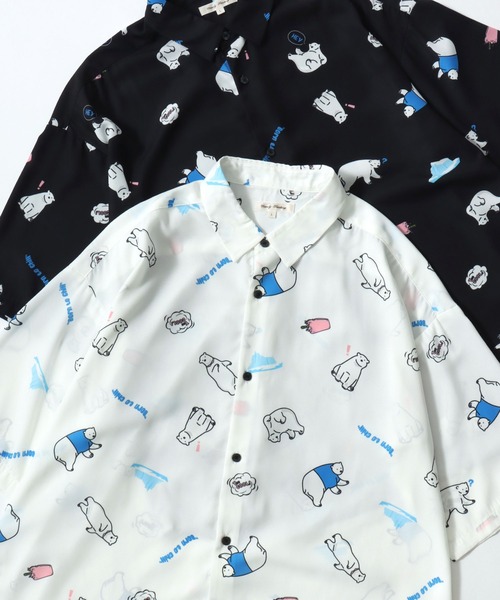 Lazar(ラザル)の「Animal Allover Shirts/接触冷感 イージーケア オーバーサイズ アニマル 総柄 イヌ ネコ サメ ペンギン レギュラーカラー 半袖シャツ/レディース メンズ(シャツ/ブラウス・レディース・ベージュ/ホワイト/ホワイト系その他/グリーン/ホワイト系その他3/ブラック/ブラック系その他2/ブラック系その他/ホワイト系その他2/ブルー/グレイッシュブルー/ブラック系その他3/グレー/ネイビー/ベージュ系その他/アイボリー/サックスブルー/ミント/ホワイト系その他4/ホワイト系その他5/ブルー系その他/ブラック系その他5/ホワイト系その他6/ブラック系その他7/ブラック系その他4/ブルー系その他2/ブラック系/ブラック系その他6/ネイビー系・M/L)」の8枚目の写真