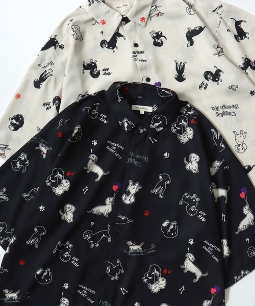 Lazar(ラザル)の「Animal Allover Shirts/接触冷感 イージーケア オーバーサイズ アニマル 総柄 イヌ ネコ サメ ペンギン レギュラーカラー 半袖シャツ/レディース メンズ(シャツ/ブラウス・レディース・ベージュ/ホワイト/ホワイト系その他/グリーン/ホワイト系その他3/ブラック/ブラック系その他2/ブラック系その他/ホワイト系その他2/ブルー/グレイッシュブルー/ブラック系その他3/グレー/ネイビー/ベージュ系その他/アイボリー/サックスブルー/ミント/ホワイト系その他4/ホワイト系その他5/ブルー系その他/ブラック系その他5/ホワイト系その他6/ブラック系その他7/ブラック系その他4/ブルー系その他2/ブラック系/ブラック系その他6/ネイビー系・M/L)」の13枚目の写真