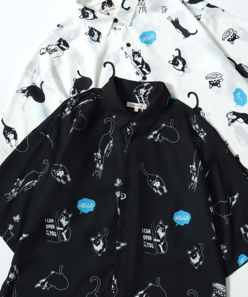 Lazar(ラザル)の「Animal Allover Shirts/接触冷感 イージーケア オーバーサイズ アニマル 総柄 イヌ ネコ サメ ペンギン レギュラーカラー 半袖シャツ/レディース メンズ(シャツ/ブラウス・レディース・ベージュ/ホワイト/ホワイト系その他/グリーン/ホワイト系その他3/ブラック/ブラック系その他2/ブラック系その他/ホワイト系その他2/ブルー/グレイッシュブルー/ブラック系その他3/グレー/ネイビー/ベージュ系その他/アイボリー/サックスブルー/ミント/ホワイト系その他4/ホワイト系その他5/ブルー系その他/ブラック系その他5/ホワイト系その他6/ブラック系その他7/ブラック系その他4/ブルー系その他2/ブラック系/ブラック系その他6/ネイビー系・M/L)」の14枚目の写真