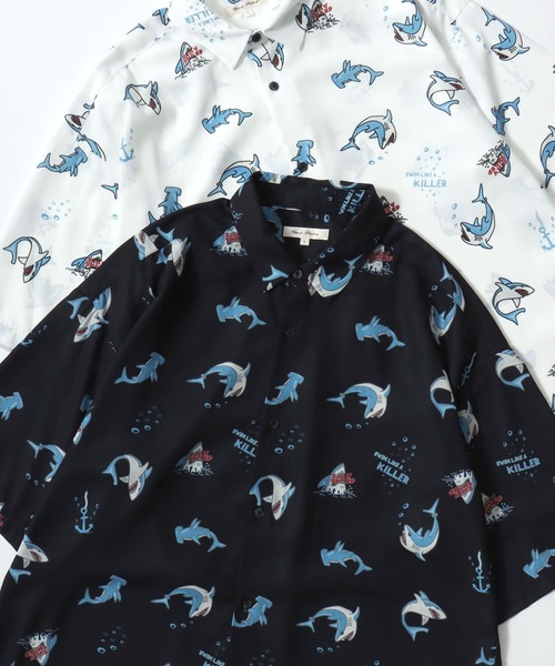 Lazar(ラザル)の「Animal Allover Shirts/接触冷感 イージーケア オーバーサイズ アニマル 総柄 イヌ ネコ サメ ペンギン レギュラーカラー 半袖シャツ/レディース メンズ(シャツ/ブラウス・レディース・ベージュ/ホワイト/ホワイト系その他/グリーン/ホワイト系その他3/ブラック/ブラック系その他2/ブラック系その他/ホワイト系その他2/ブルー/グレイッシュブルー/ブラック系その他3/グレー/ネイビー/ベージュ系その他/アイボリー/サックスブルー/ミント/ホワイト系その他4/ホワイト系その他5/ブルー系その他/ブラック系その他5/ホワイト系その他6/ブラック系その他7/ブラック系その他4/ブルー系その他2/ブラック系/ブラック系その他6/ネイビー系・M/L)」の15枚目の写真