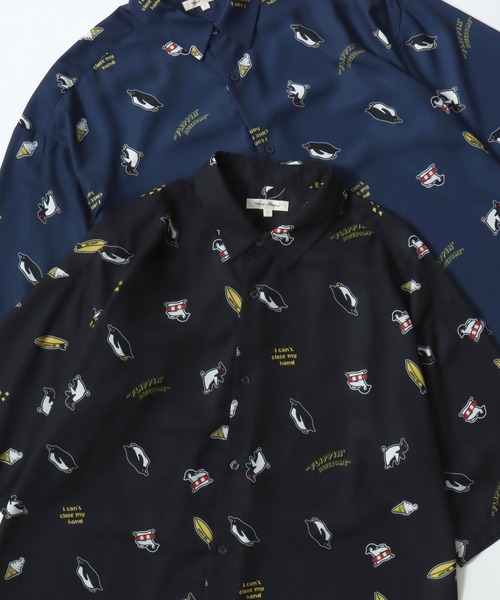 Lazar(ラザル)の「Animal Allover Shirts/接触冷感 イージーケア オーバーサイズ アニマル 総柄 イヌ ネコ サメ ペンギン レギュラーカラー 半袖シャツ/レディース メンズ(シャツ/ブラウス・レディース・ベージュ/ホワイト/ホワイト系その他/グリーン/ホワイト系その他3/ブラック/ブラック系その他2/ブラック系その他/ホワイト系その他2/ブルー/グレイッシュブルー/ブラック系その他3/グレー/ネイビー/ベージュ系その他/アイボリー/サックスブルー/ミント/ホワイト系その他4/ホワイト系その他5/ブルー系その他/ブラック系その他5/ホワイト系その他6/ブラック系その他7/ブラック系その他4/ブルー系その他2/ブラック系/ブラック系その他6/ネイビー系・M/L)」の16枚目の写真