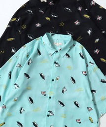 Animal Allover Shirts/接触冷感 イージーケア オーバーサイズ アニマル 総柄 イヌ ネコ サメ ペンギン レギュラーカラー 半袖シャツ/レディース メンズ